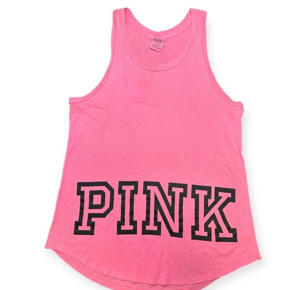 PINK VICTORIA’S SECRET Women’s Hot Pink Logo Racerback Tank Top Size Small - Picture 1 of 6